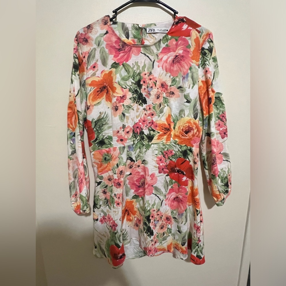 Zara the Naya Dress linen floral backless long sleeve